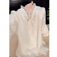 批发独特漂亮绝美小套装女春季轻奢高级感超好看刺绣木耳边<b class='q'>长袖</b><b class='q'>雪纺</b><b class='q'>衫</b>