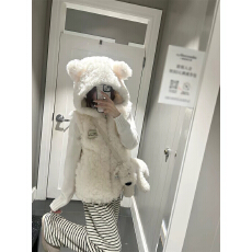 批发<b class='q'>甜美</b>可爱小熊耳朵羊羔绒毛衣马甲女秋冬外穿时髦洋气连帽保暖外套