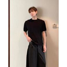 夏季老钱风圆领麻花针织短袖2026百搭休闲韩系T恤男士时尚潮牌