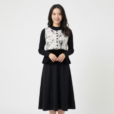 批发新中式水墨<b class='q'>印花</b>假两件<b class='q'>连衣裙</b> 秋冬丝绒拼接针织长袖中长裙 显气质