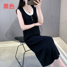 批发韩系慵懒风假两件针织裙 宽松大码显瘦条纹无袖<b class='q'>背心</b>长裙