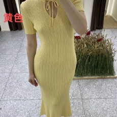 批发绑带镂空针织<b class='q'>短袖</b>连衣裙女 收腰显瘦弹力包臀鱼尾长裙