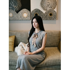 批发碎花飘带圆领无袖针织连衣<b class='q'>裙</b>女夏季宽松灰色直筒中长款背心<b class='q'>裙</b>