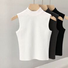 批发<b class='q'>莫代尔</b>人棉260克 半高领背心无袖修身T恤女气质打底上衣显瘦