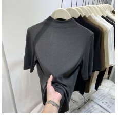 批发莫代尔1X1人棉260克 女2026<b class='q'>春</b>秋新款修身显瘦内搭中袖立领上衣