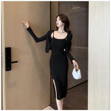 批发辣妹套装<b class='q'>开叉</b>吊带<b class='q'>连衣裙</b>女2026夏季短款开衫纯欲风包臀裙子两件套