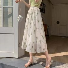 批发印花半身裙女夏季高腰中长款A字宽松大摆蓬蓬裙