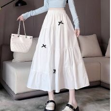 批发法式赫本风蝴蝶结半身裙女秋季小个子高腰a字蓬蓬裙显瘦大摆伞裙