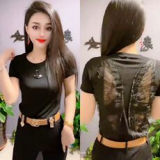 批发欧洲站女装2026新款春夏韩版短袖百搭亮片t恤镂空小心机上衣韩范