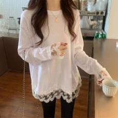 批发【26支纯棉】蕾丝打底衫<b class='q'>大码</b>女内搭可外穿中长款上衣女遮肉洋气