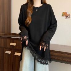 批发26支纯棉蕾丝打底衫T恤胖mm<b class='q'>大码</b>女内搭可外穿中长款上衣女宽松