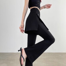 批发假两件高腰 假两件黑色屁帘休闲<b class='q'>裤裙</b>女夏季新款<b class='q'>打底</b>微喇马蹄裤子