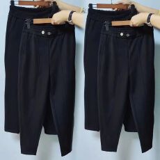 批发黑色九分萝卜裤女春夏新款薄款宽松大码显瘦休闲裤设计感<b class='q'>哈伦裤</b>子