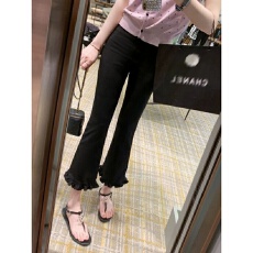批发有口袋 微喇高腰大码百搭小黑裤显瘦木耳花边裤脚<b class='q'>紧身</b>弹力九分裤