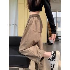 批发【原版做工纯棉骑兵斜】工装裤高腰大码女休闲梨形宽松哈伦九分裤