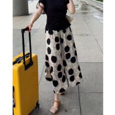 批发预7/31【平纹锻/水印】波点<b class='q'>阔腿裤</b>女夏季薄款宽松小个子八<b class='q'>分</b>裙<b class='q'>裤</b>