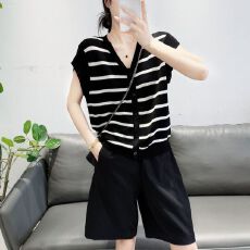 批发新港棉夏季新款休闲<b class='q'>短裤</b>女高腰垂感宽松百搭轻薄透气阔腿五分中裤