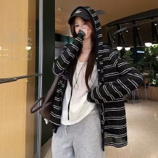 批发莱赛尔时尚条纹连帽<b class='q'>开衫</b>防晒薄款<b class='q'>女</b>2026新款春夏宽松休闲显瘦上衣