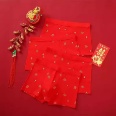 批发本命年男士内裤男生纯棉抗菌底档四角裤大红色属马喜庆平角短裤头