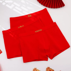 批发四角裤宽松本命年纯棉大红色平角裤大码透气舒适结婚短裤头内裤男