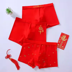 批发2026本命年男内裤纯棉四角大红色短裤纯棉舒适潮流印花平角短裤头