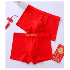 批发本命年男士潮流内裤男生纯棉抗菌透气四角裤大红色喜庆平角短裤头