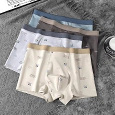 批发高档简约男士纯棉平角内裤大码透气舒适四角裤无痕男款平角短裤头