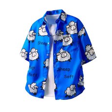 批发复古<b class='q'>衬衫</b>男夏季港风学生宽松小众设计感海岛趣味新款潮流男装上衣