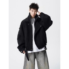 批发男款毛呢立领夹克美式复古小众解构潮牌高级感宽松百搭休闲外套