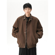 批发韩版假两件格子拼接翻领夹克时尚宽松舒适百搭潮流休闲帅气外套