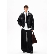 春季美式潮牌机车风痞帅 PU 皮夹克男高街解构拼接情侣休闲外套