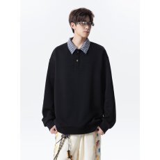 批发港风拼色长袖 Polo 衫时尚百搭宽松舒适<b class='q'>潮</b>流休闲显瘦透气上衣