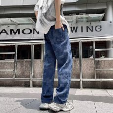 批发2026夏季港风<b class='q'>潮</b>男个性字母牛仔裤嘻哈 ins 高街痞帅<b class='q'>潮</b>流休闲长裤