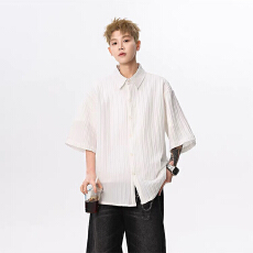 高级感纯色褶皱衬衫百搭通勤显瘦透气舒适时尚潮流男士长袖衬衣