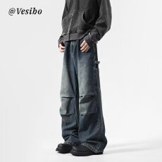 时尚宽松高腰牛仔裤 男女通用潮流单品