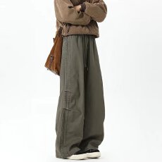 批发2026<b class='q'>春</b>季美式高街工装裤男直筒宽松潮牌抽绳设计百搭休闲长裤新款