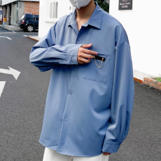 时尚简约白色衬衫男潮流休闲长袖