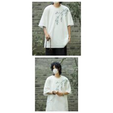 批发竹叶刺绣休闲宽松短袖T恤男个性时尚百搭潮流上衣夏季新品