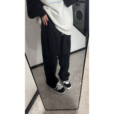 批发宽松休闲黑色长裤男女同款春<b class='q'>秋</b>季潮流百搭裤子学生运动裤