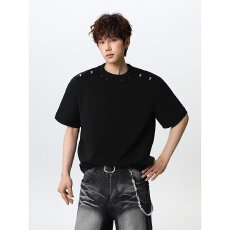 批发时尚休闲白色短袖T恤 亮点设计男士个性半袖上衣 透气舒适百