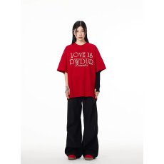 时尚印花红色宽松T恤 女士休闲潮流短袖上衣 适合夏季穿搭