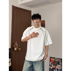 时尚休闲白色短袖T恤 男士宽松圆领上衣 夏季运动装 男女同