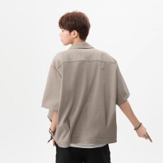 批发简约宽松黑色衬衫时尚男士短袖外套透气舒适百搭设计