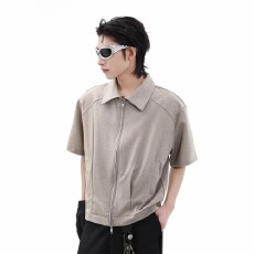 批发时尚休闲短袖衬衫男士 zipper设计清新简约上衣透气舒适