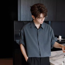 批发轻潮时尚纯色<b class='q'>衬衫</b>简约透气舒适休闲男士短袖上衣优雅百搭