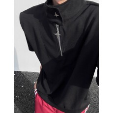 时尚休闲修身短袖T恤男士立领拉链设计透气舒适百搭上衣