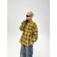 批发时尚格纹衬衫休闲宽松百搭男士上衣适合春<b class='q'>秋</b>轻便穿搭