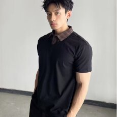 批发时尚<b class='q'>商务</b><b class='q'>休闲</b>短袖T恤男士纯色立领设计简约百搭打底衫