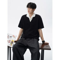 批发简约时尚短袖<b class='q'>T</b><b class='q'>恤</b><b class='q'>男士</b>休闲百搭<b class='q'>翻领</b>上衣潮流舒适透气设计