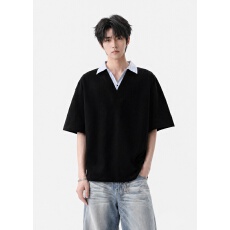 批发简约时尚男士V领短袖T恤休闲舒适百搭<b class='q'>夏</b>季潮流服饰